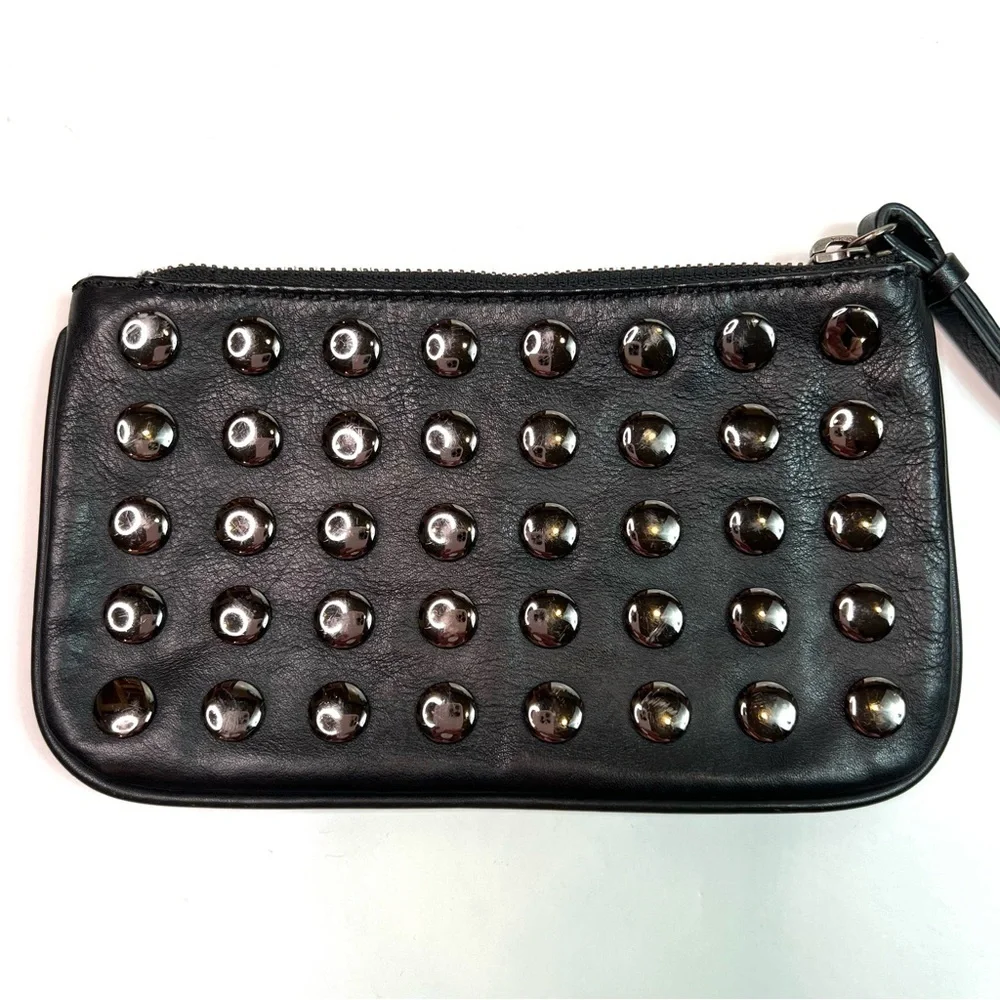 J. Crew Black Leather Small Wristlet with Studs